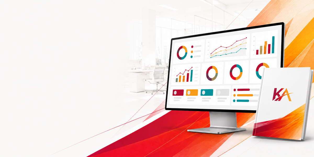 A monitor and tablet showing clinical trial dashboards and charts.