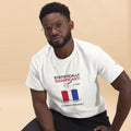 Statistically Significant men's tee in white, front — printed p = 0.049 bar chart, Clinically Irrelevant